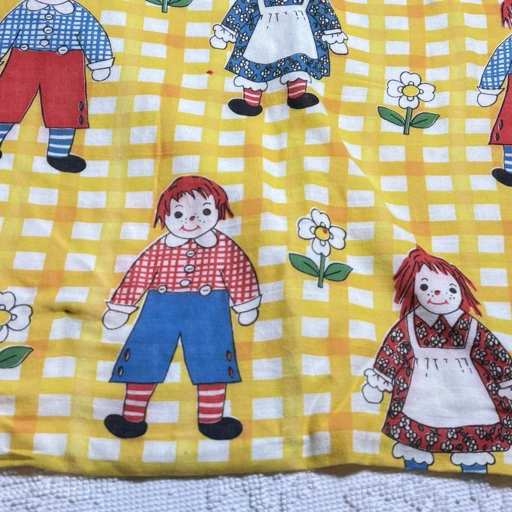 Raggedy Ann Andy Quilt Top Cover Crib Lap Colorful Yellow Gingham 45 X 40